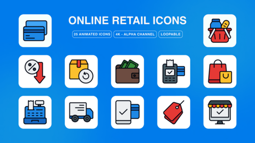 Animated Flat Design Online Retail Icons Pack