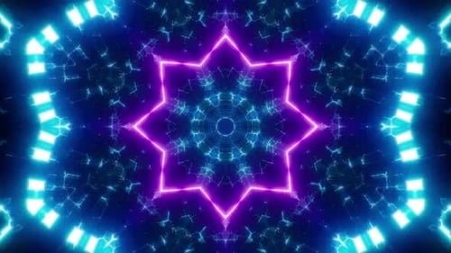 Abstract Neon Glowing Light Kaleidoscope Background