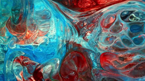 Abstract Cellular Patterns with Turquoise and Red Paint