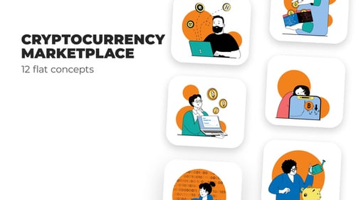 Animated Flat Design Icons for Cryptocurrency and Digital Finance