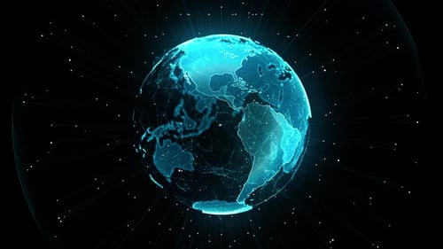 Animated Digital Earth Globe with Futuristic Global Network Connections