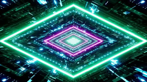 Futuristic Neon Rhombus Tunnel Loop Background