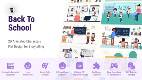 Back to School Character Animation Pack MOGRT Premiere Pro