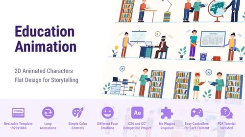 Education Flat Character - Animated MOGRT Premiere Pro