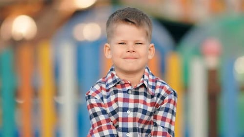 Smiling Boy Portrait with Plaid Shirt