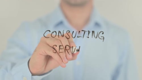 Consulting Service, Man Writing on Transparent Screen
