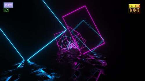 Neon Futuristic Square Tunnel Loop Background