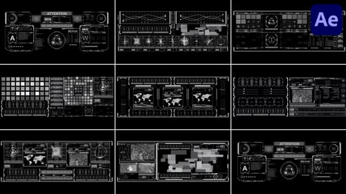 Futuristic Heads-Up Display UI Elements with Animated Data and Maps