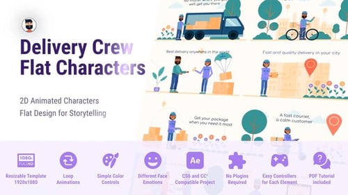 Diverse Delivery Crew - Animated Flat Characters MOGRT Premiere PRO