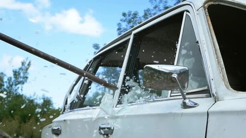 Mad Man Destroyed Old Car Hit Crowbar