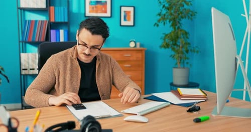 Accountant Head of Company Employee of Accounting Office Stay After Working Hours Counts on