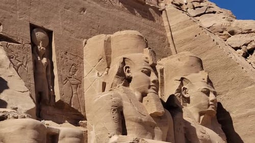 Aswan, Egypt : Great Abu Simbel temple of Pharaoh Ramses II in southern Egypt in Nubia next to Lake