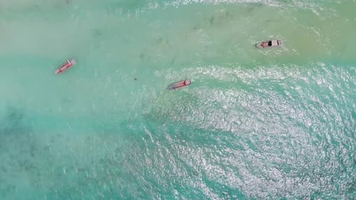 Tropical Beach with Boats Aerial Top View