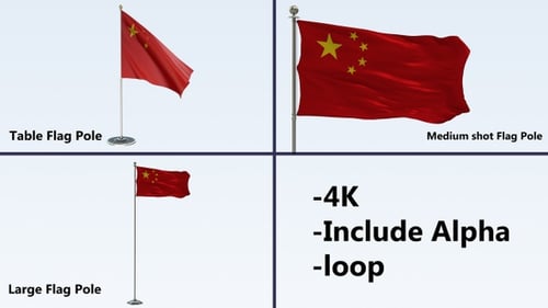 Realistic Chinese Flag Waving Loop with Alpha Channel