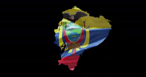 Ecuador Map Outline with Waving National Flag Animation