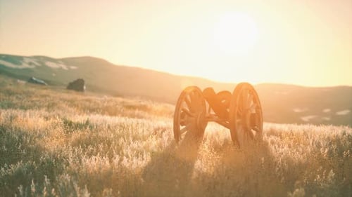 Historic War Gun on the Hill at Sunset