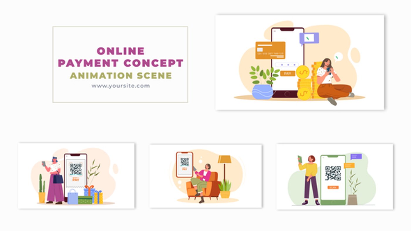 Digital Wallet Transaction Flat Character Design Animation Scene ...