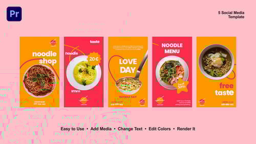 Vibrant Food Promotion Instagram Story Templates with Animated Flat Design