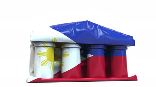 Deflating Bank or Government Building with Flag of the Philippines