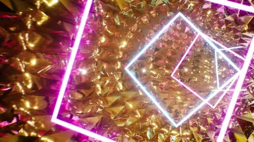 Vj Neon Square Goldener Tunnel 4K-Schleife