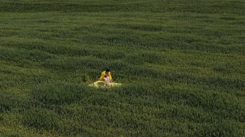 A Man Is Dancing in the Middle of a Green Field. Dancer in Yellow Clothes Performing Hip-hop