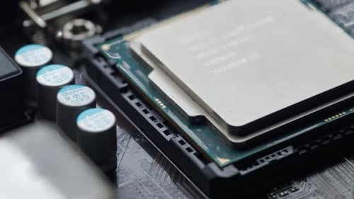 Computer CPU on Motherboard Zooming In