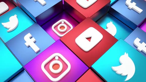 Animated Social Media Logos on Modern 3D Cubes Loop