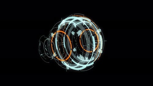 3D Blue circle rotation with head up display technology futuristic elements alpha channel included