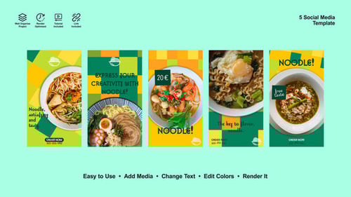 Noodle Food Promotion Stories with Flat Design Graphics