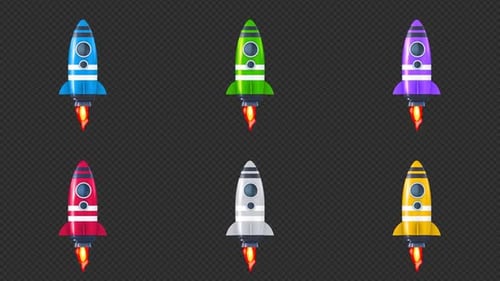 Animated Colorful 3D Rocket Taking Off with Alpha Channel