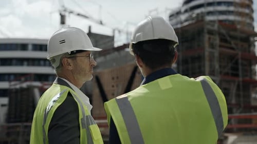 Construction Workers Discussing Building Project Development