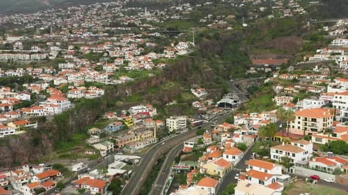 Coastal Architecture of the Remote Island Surrounded with the Gardens Top View