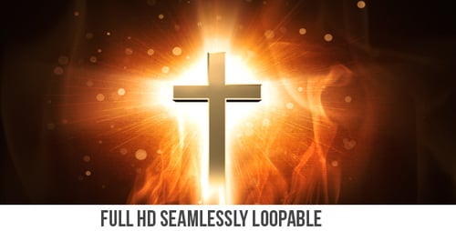 Radiant Golden Cross with Holy Fire and Light Rays