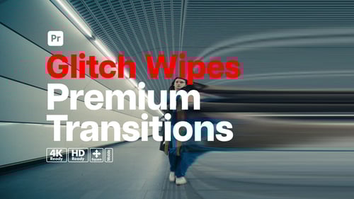 Premium Transitions Glitch Wipes for Premiere Pro - Digital Distortion Impact Transition Effects Pac