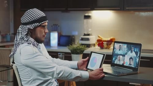 Man Video Conferencing With Tablet at Home