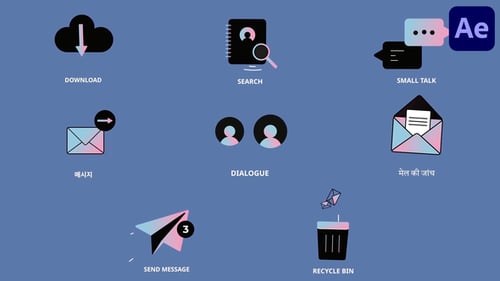 Icons und Titel der Social Media-Benutzeroberfläche für After Effects