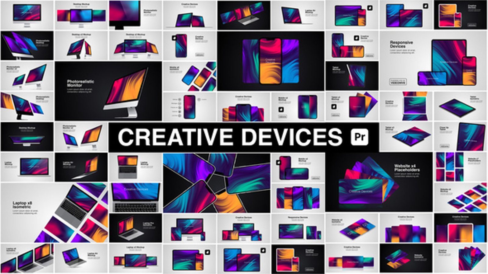 Modern Device Mockups with Abstract Responsive Layouts, Product Promo ...