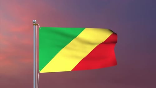 Republic of the Congo Flag Waving on Flagpole Animation