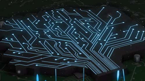 Elektronisch Leiterplatte mit künstlicher Intelligenz Digitaler Ast in gedruckter Schaltung 4K
