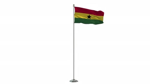 Realistic Ghana Flag Waving on White Background Loop