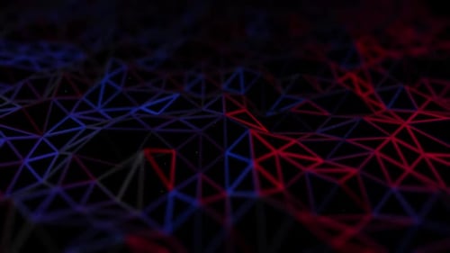 Animated Digital Network Background with Red and Blue Geometric Lines