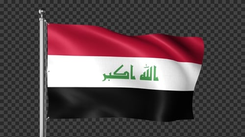 Realistic Waving Flag of Iraq on Pole with Alpha Channel