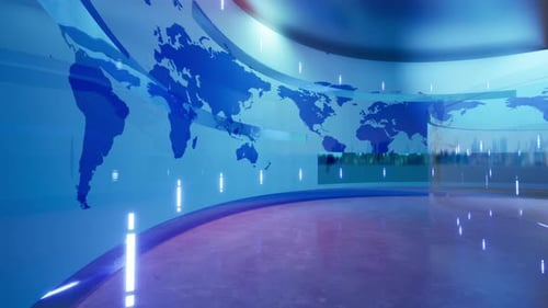 Dynamic Global News Studio Background with Animated World Map