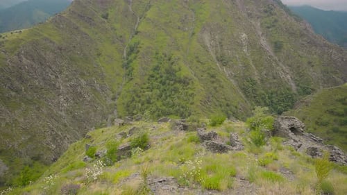 Beautiful green mountains on cloudy summer day