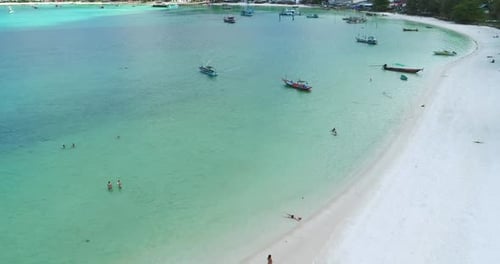 Aerial Tropical Island Sandy Beach Palm Trees View