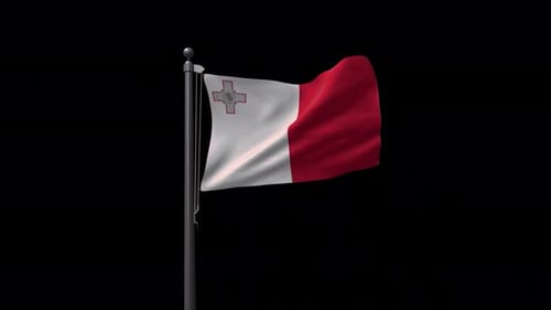 Waving Malta Flag on Flagpole