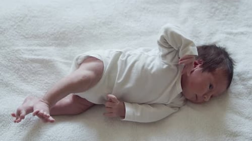 Close-up portrait of a young baby who has recently been born.