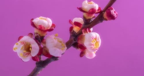 Spring flowers. Apricot flowers on an apricots branch blossom on a pink background.