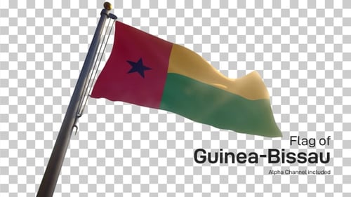 Realistic Waving Flag of Guinea-Bissau on a Pole