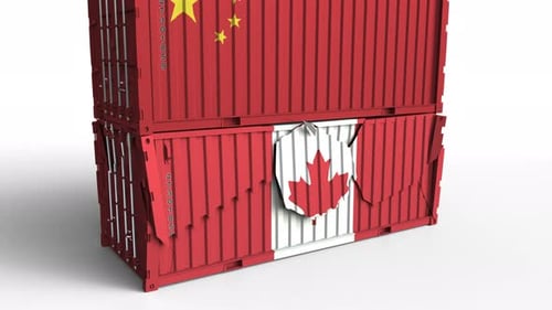 Container with Flag of China Breaks Container with Flag of Canada